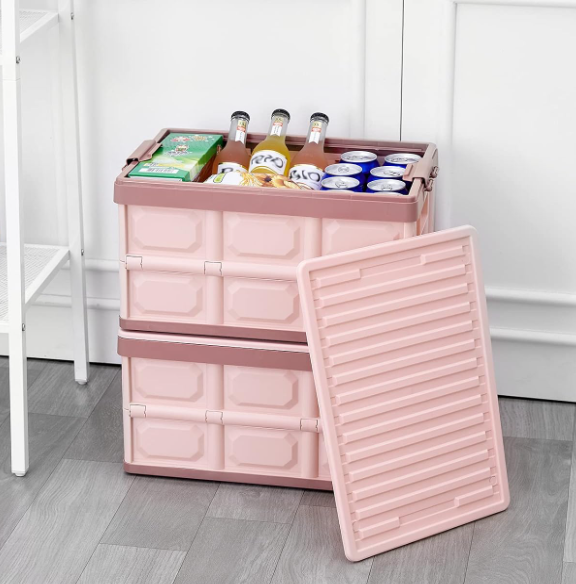 10-1.png Pink Lidded Collapsible Storage Bins, Stackable Storage - Image 1
