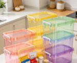 Colorful Lidded Plastic Storage Bins, 6-Piece Organizer Set - Image 2