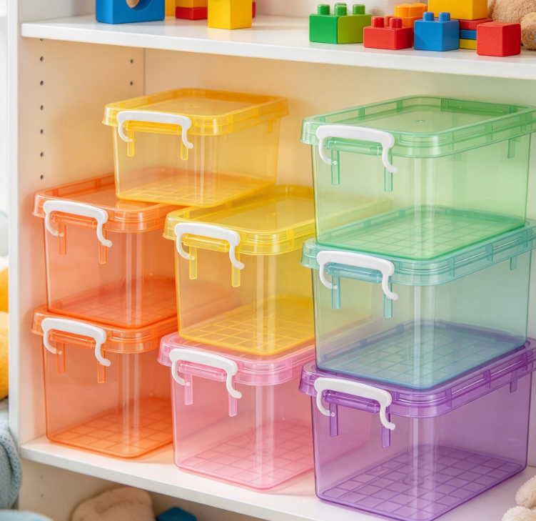 15-1.png Colorful Lidded Plastic Storage Bins, 6-Piece Organizer Set - Image 1