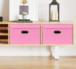 Collapsible Linen Storage Baskets, Lids And Leather Handles