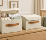 Decorative Linen Storage Boxes With Lids, Large Capacity 2-Piece Set - Image 2