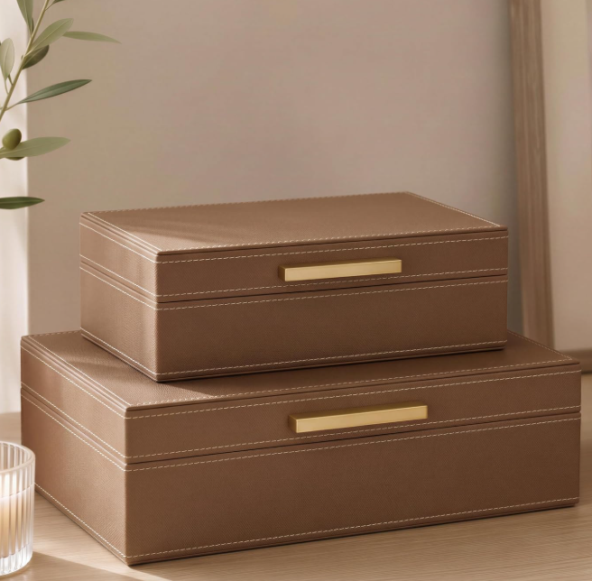 26-1.png Decorative Storage Boxes With Lids, Pu Leather 2-Piece Set - Image 1