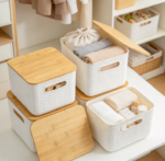 Storage Bins With Bamboo Lids, Stackable Organizers - Image 2