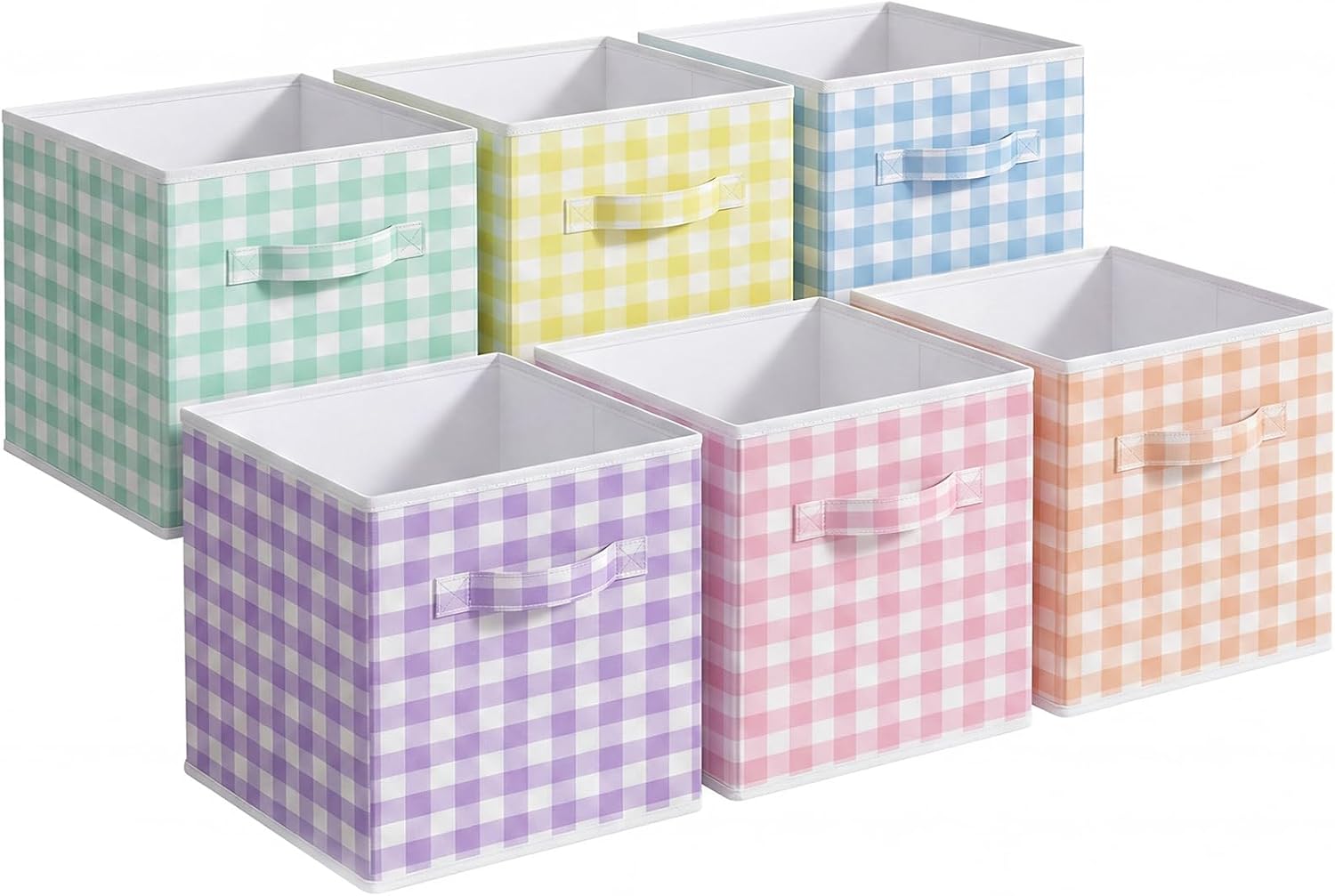 61UZNtZULiL._AC_SL1500_.jpg Colorful Plaid Storage Bin, 6-Piece Set With Handles - Image 1