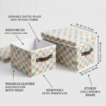 Decorative Storage Bin With Lid, Soft Plaid Organizer Box - Image 2