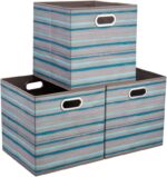 Checkered Storage Bin, Blue-Green Stripes, Coastal Whale Theme