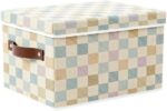 Decorative Storage Bin With Lid, Soft Plaid Organizer Box