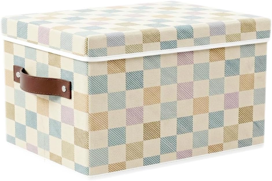 61sQc53dWVL._AC_SL1023_.jpg Decorative Storage Bin With Lid, Soft Plaid Organizer Box - Image 1