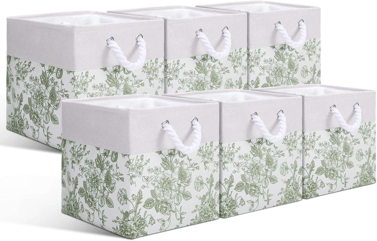 71YsRKLRANL._AC_SL1500_.jpg Sage Green Floral Storage Bin, 6-Piece Set - Image 1
