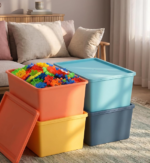 Large Colorful Lidded Storage Bins, Stackable Baskets - Image 2