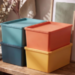 Large Colorful Lidded Storage Bins, Stackable Baskets