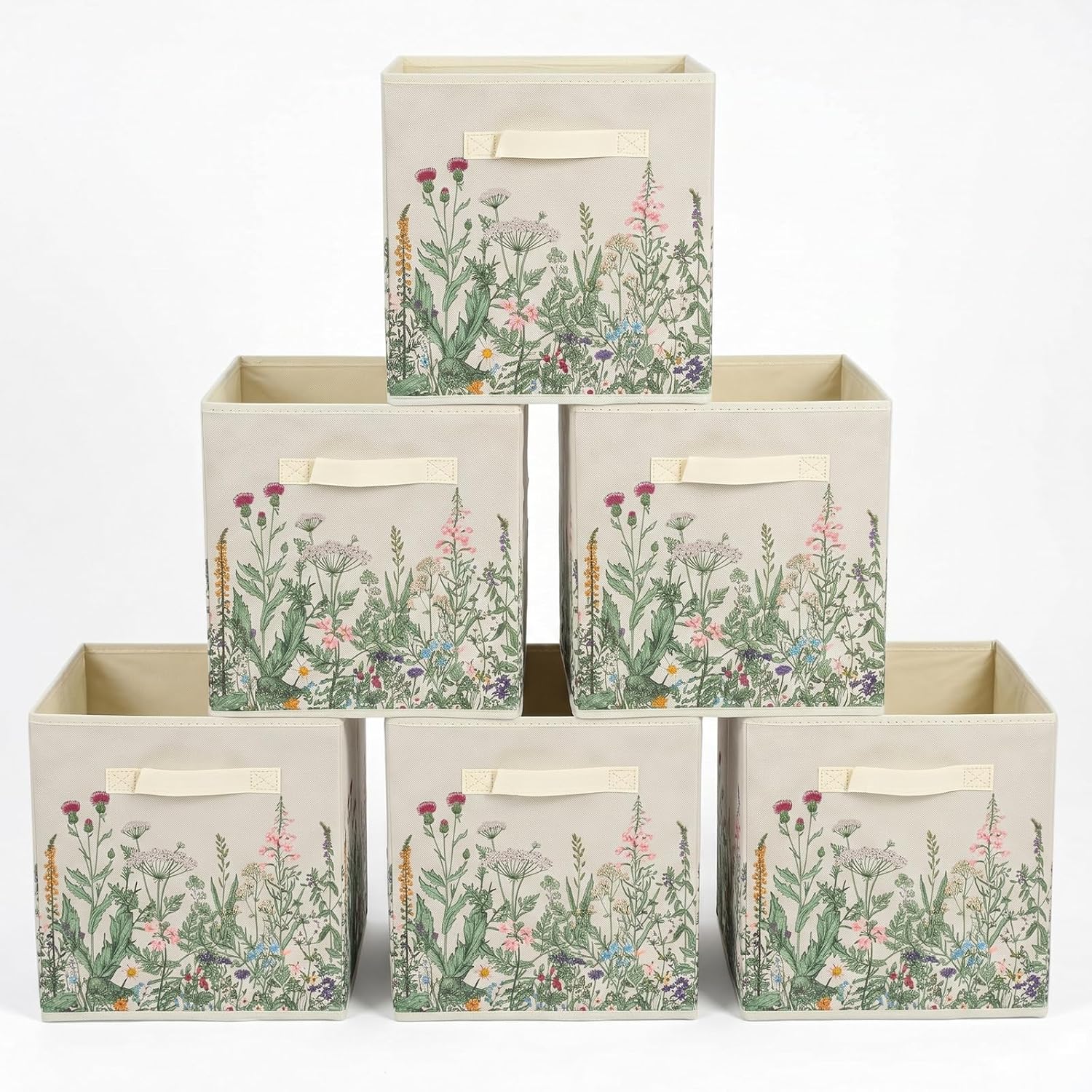 81X9pKcIP4L._AC_SL1500_.jpg Wildflower Pattern Storage Bin, Floral Design With Handles (6-Pack) - Image 1