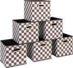 Fabric Storage Bins 6-Piece Set, Black And White Checkerboard Pattern