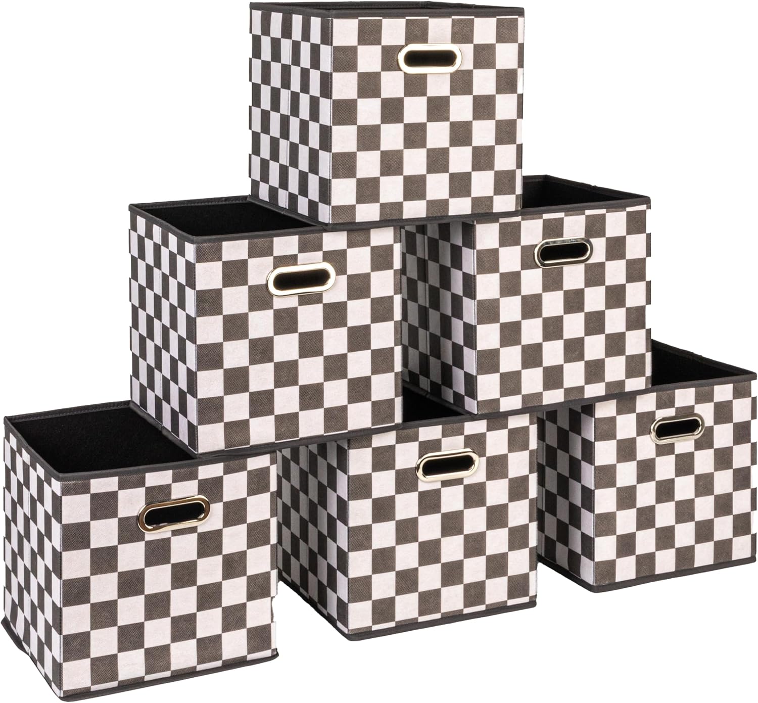 81bYGT36taL._AC_SL1500_.jpg Fabric Storage Bins 6-Piece Set, Black And White Checkerboard Pattern - Image 1