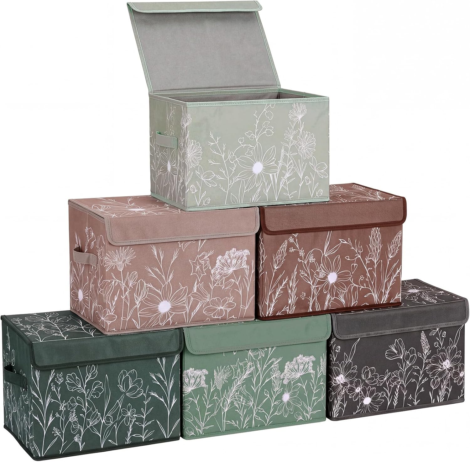 81npgdOOa4L._AC_SL1500_.jpg Floral Storage Bin With Lid And Handles, 6-Piece Organizer Set - Image 1
