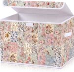 Vintage Floral Storage Bin With Lid, Farmhouse-Style Basket