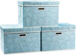 Large Collapsible Fabric Storage Bin With Lid, Blue (3-Piece Set)