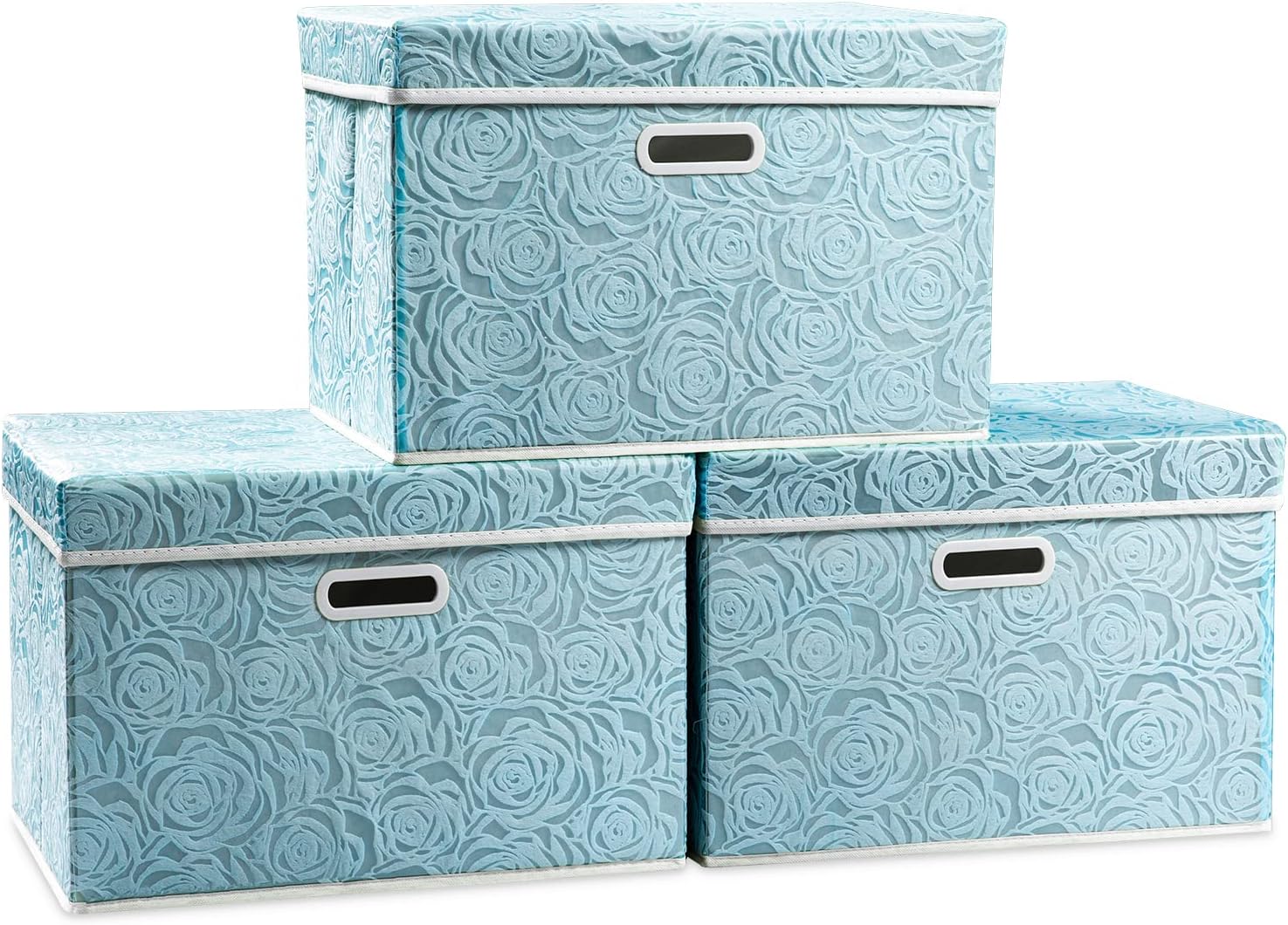 81u41BpyAZL._AC_SL1500_.jpg Large Collapsible Fabric Storage Bin With Lid, Blue (3-Piece Set) - Image 1