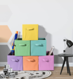 Square Fabric Storage Boxes, Soft-Color 6-Piece Set - Image 2