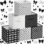 Black Bow-Accented Storage Bin, Collapsible Polka-Dot Design